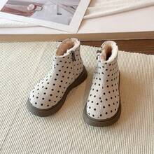 1 Pair Girls Classic Polka Dot Warm Ankle Boots, Thick Fleece Lined Thick Sole Ankle Boots - Beige - View 5