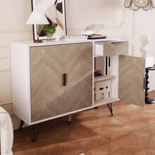 Modern Sideboard With Shelves, Adjustable Compartments - Black And Wood Effect - White and Brown - View 8