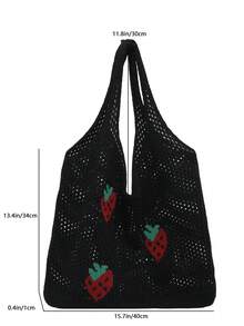 Casual Versatile Crochet Knit Large Capacity Shoulder Bag - Negro - Ver 10