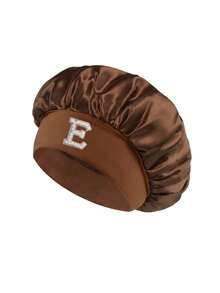 1pc Pearl Letter Print Satin Sleep Cap, Elastic Wide Band, Silky Hair Protection Cap, Suitable For Women's Night Sleep, Travel And Daily Hair Care - Multicolor - View 48