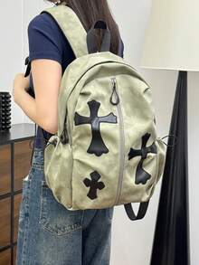 [Gothic Cross Backpack | 5 Colors Available . Dark Essential] Front Zipper + Side Drawstring Design, Practical And Stylish; Thick Breathable Back Padding + Adjustable Shoulder Straps, Comfortable To Wear Without Shoulder Pressure. Large Capacity, Perfect For Daily Commute, Short Trips, School, Shopping And Photo-Worthy Outfits! - Multicolor - View 3