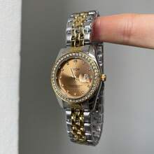 NASIR 1件女款高端優雅奢華日曆防水石英手錶，適合日常配戴與節慶場合 - 金色和銀色 - 查看 4