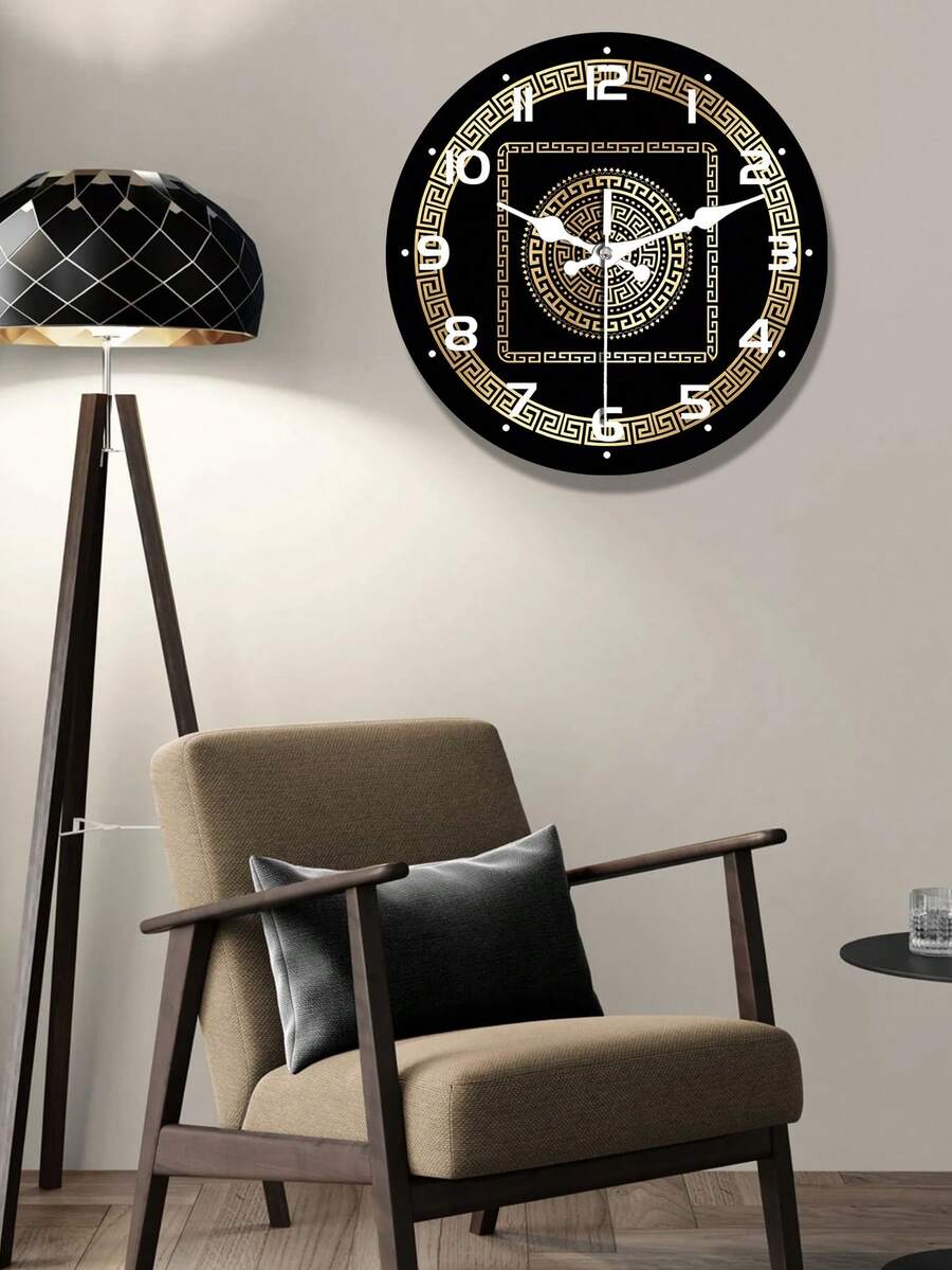 1pc Greek Meander Wooden Wall Clock - Silent Non-Ticking Round Clock, Suitable For Living Room, Bedroom, Kitchen, Office - Classic Greek Meander, (AA Battery Not Included) - A - View 1