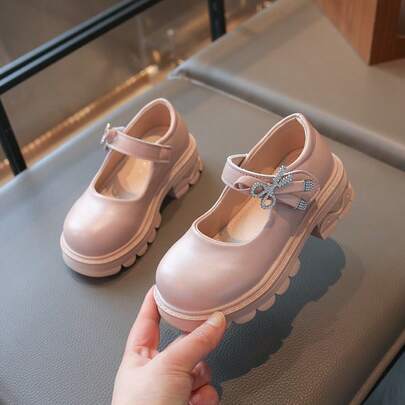 1 Pair New Korean Style Princess Shoes, Magic Tape Design Easy To Put On And Take Off, Daily Casual School Performance, Shiny Bowknot, Versatile Kids Shoes