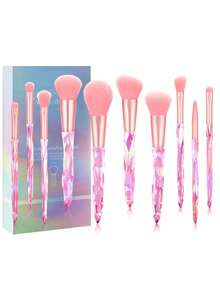 ronshadow 10pcs Gradient Transparent Ice Crystal Diamond Handle Makeup Brush Set With Makeup Sponge, Round Powder Brush, Angled Blush Brush, Large Foundation Brush, Small Eyeshadow Blending Brush, Detail Concealer Brush - Multicolor - View 20