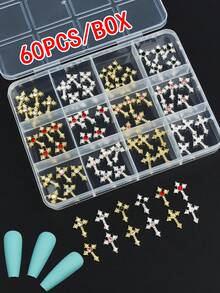 12格 60件組：奢華十字造型美甲飾品混色套裝，經典西式風格，極簡百搭 3D 美甲配件，適合 Y2K 風格美甲，適用於女性與女孩 - 彩色 - 查看 11