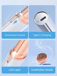 女士電動無痛臉部除毛器，USB充電，附LED燈，符合人體工學設計，適用於臉部、唇部和腿部除毛，配有USB充電線和清潔刷，便攜式美容工具 - 彩色 - 查看 6