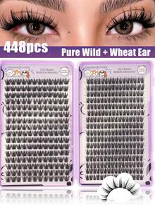 448pcs DIY Eyelash Extension Kit, Wheat & Pure Wild 2 Mixed Styles, Natural Curly Soft False Eyelashes, Suitable For Beginners, Home, Office, Party, Holiday Use - D - View 1