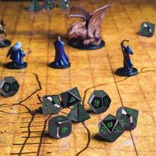 7pcs Metal Solid Dice Set, Handmade Polyhedral D4 D6 D8 D10 D20 Solid Game Dice Set, Suitable For Role-Playing Games 7-Piece Set - Multicolor - View 2