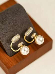 1 Pair Fashionable New Faux Pearl Copper Earrings For Women, Spiral Design, No Piercing Silicone Ear Clips, Suitable For Daily Wear - Ear Clip - View 8