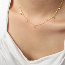 1pc Japanese & Korean Style Water Drop Square Lightweight Luxury Niche Design Versatile Stainless Steel Personalized Collarbone Necklace - Gold - View 1
