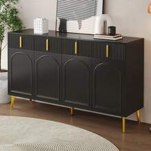 White Sideboard With Golden Handles And Legs, 4 Drawers, 4 Doors - Suitable For Living Room/Dining - 黑色 - 查看 8