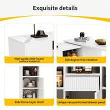 360° Rotating Kitchen Island White With Marble Top And Storage Space - White - View 2