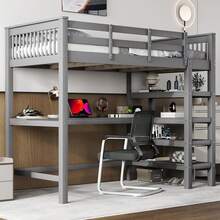 Bed Frame Kids 90x200 With Desk And Shelves, Grey - 灰色 - 查看 3