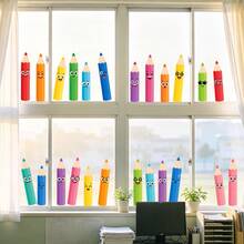 Dopamine Rainbow Cartoon Funny Smiling Face Crayon Drawing Window Sticker, Double-Sided PVC Static Adhesion Glass Decal, Suitable For Back To School Season Classroom, Kindergarten, Bedroom, Study Room And Home Decor - Multicolor - View 10