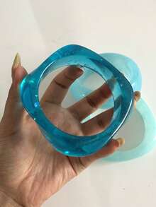 3件組精緻復古壓克力手環套組，時尚圓柱設計，適合日常休閒穿著，女士時尚飾品，壓克力材質，無鑲嵌工藝，適合全年使用，適用於日常、派對與度假場合 - 藍色 - 查看 2