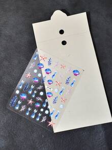 1pc Watercolor Gradient Mermaid Tail Shell Nail Stickers Ocean Plants Starfish Nail Decals Self-Adhesive Disposable Embossed Nail Art Decor Girly Style INS Suitable For Daily Wear And Dates - Multicolor - View 6