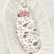 1 Set Baby Sleep Sack Anti-Startle Swaddle Blanket, Printed Bird And Pattern, Swaddle Blanket + Hat, Soft And Comfortable Skin-Friendly, Suitable For Indoor And Outdoor, Various Holiday Gifts - Multicolor - View 6