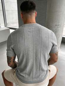 GRDR Men's Henley Collar Minimalist Knit Short Sleeve Top - Light Grey - View 7