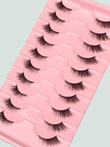 10 Pairs Natural Slanted Eyelashes With Cat Eye Effect And Extended Lash Tips, Essential For Daily Makeup And Dates. False Eyelashes, False Eyelashes, False Eyelashes. - 黑色 - 查看 7