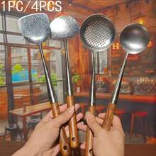 1/4pcs Titanium Chinese Style Cookware Set, Includes Wok, Spatula, Soup Ladle, Skimmer, Suitable For Home, Restaurant, Party And Baking Kitchen Utensils, Christmas Holiday Gift - Multicolor - View 4