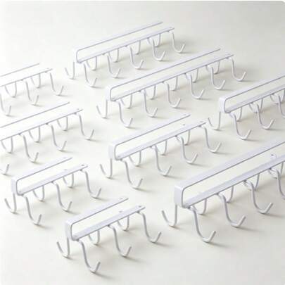 1pc Japanese Style White Iron Cabinet Shelf Hanging Rack Kitchen Hanging Hook Organizer Storage Rack Home Double Row 12-Hook Office And Study Supplies Birthday/Easter/'s Day/Christmas/Family/Friends/Boys/Girls Gift, School Classmate Gift