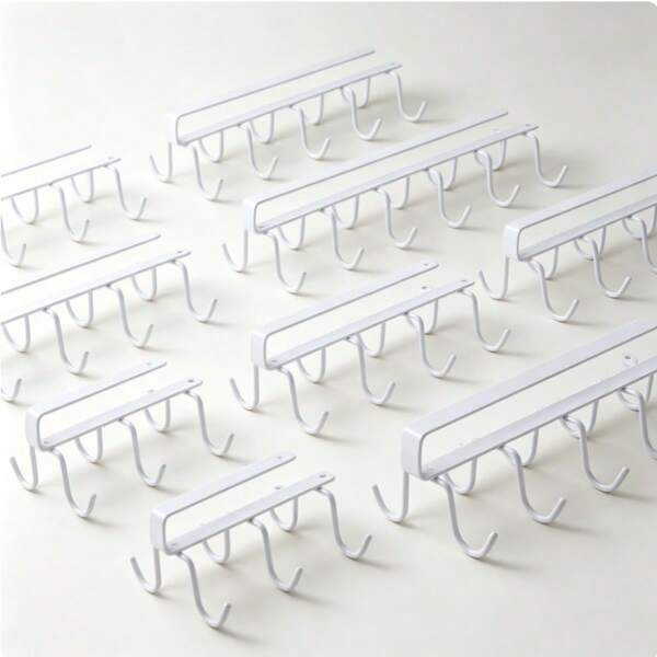 1pc Japanese Style White Iron Cabinet Shelf Hanging Rack Kitchen Hanging Hook Organizer Storage Rack Home Double Row 12-Hook Office And Study Supplies Birthday/Easter/'s Day/Christmas/Family/Friends/Boys/Girls Gift, School Classmate Gift