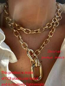 1 Piece Of Simple And Fashionable Metal Gold Chain Creative Thick Chain Multi-Layer Necklace For Women To Wear At Parties Every Day - Gold - View 12