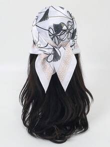 1pc Bandana French Vintage Palace Style Tassel Chain Square Scarf, Soft Color Palette Versatile Headwrap Decorative Silk Scarf - Multicolor - View 6