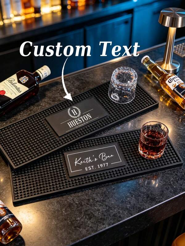 1pc Personalized Bar Mat, Custom Bar Long Mat, Home Bar Decor, Rubber Bartender Mat, Silicone Beer Mat, Vintage Men's Gift, Customized Personalized Name Whiskey Bar Mat, Rubber Bartender Mat, Gift For Father Or Husband, Home Bar Decor