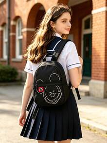 Disney 1pc Mickey Mouse Line Print Backpack, Black Nylon School Daypack With Square Tag, Multi-Pocket Casual Rucksack, Lightweight Bookbag, Suitable For Girls/Students/Teenagers/Young People/Fans, Ideal For Back To School/Daily Outings/Shopping! - Black Line Mouse Backpack - View 7