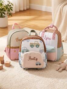 Adorable Back To School Backpack With Custom Name - Compact & Lightweight, Cute Cartoon Embroidery, Gift For Him Her, For Kids, Preschool - Multicolor - View 5