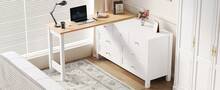 Rotating Desk With Cabinet - 2 In 1 - Shelf And Sideboard, Oak White Finish - White and Oak - View 11