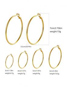 1pc European And American Minimalist Style Thin Hoop Polished Gold Large Earrings, Copper Material With Multiple Sizes Available (3-7CM), Versatile Face-Slimming Metal Ear Jewelry, Suitable For Daily Commute, Vacation And Casual Street Style, Fashionable Must-Have High Street Accessory For Girls - Gold - View 2