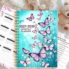 DANPERJI 1pc A5 Multi-Style 2027-2029 3-Year Monthly Spiral Bound Planner, Warm Yellow Background With Purple Lavender Butterfly Print Calendar Notebook, Suitable For Long-Term Monthly Planning And Goal Tracking - Multicolor - View 12