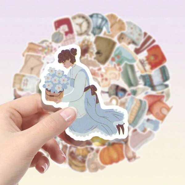 50pcs Cute Animal, Plant, Food, Daily Life Pattern Vinyl Stickers, Cartoon Decorative Stickers, Suitable For Planner, Sealing, Envelope, Guitar, Musical Instrument, Halloween, Christmas, Teen Party Supplies, Reward And Inspirational Decoration