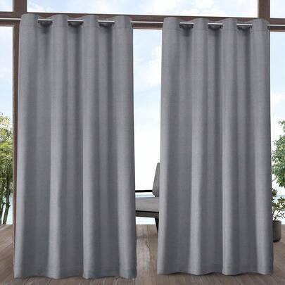 Exclusive Home Biscayne Indoor/Outdoor Two Tone Textured Grommet Top Curtain Panel, 54\X84\, Navy, Set Of 2