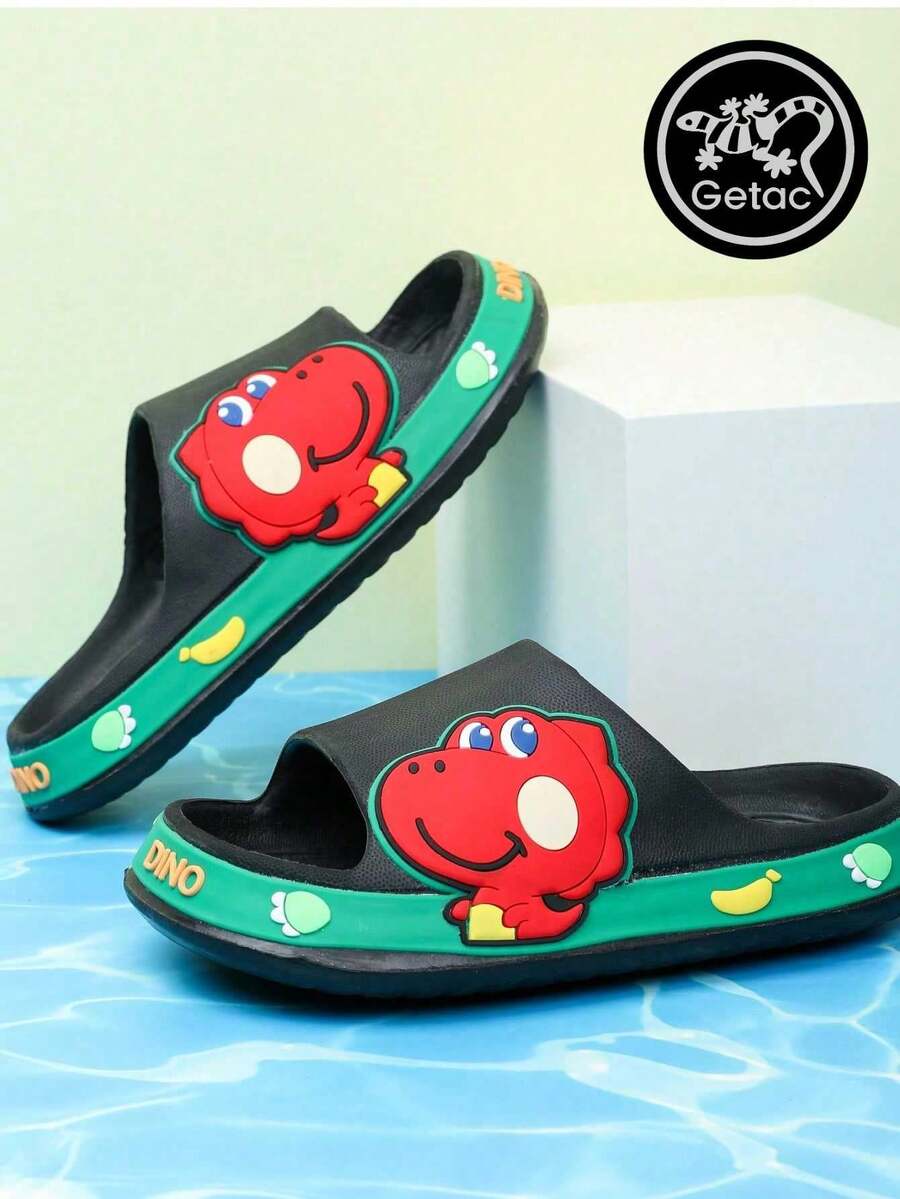 GETAC Chanclas Infantiles Antideslizantes con Dinosaurio 3D, Sandalias para Niño y Niña, Pantuflas de EVA Suaves, Ligeras, Cómodas, para Playa, Baño, Casa y Verano - Negro - Ver 1