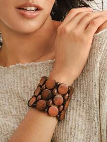 Nocturel Brazalete de color al azar de madera - Café integral - Ver 3