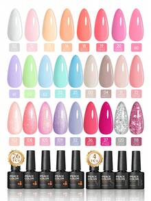 Peacecolor 30PCS Gel Nail Polish Set 26 Pastel Colors With 4 Base Top Coats Glossy Matte Shimmer Soak Off For Spring Summer Vacation Gift For Women - 多色02 - 查看 12