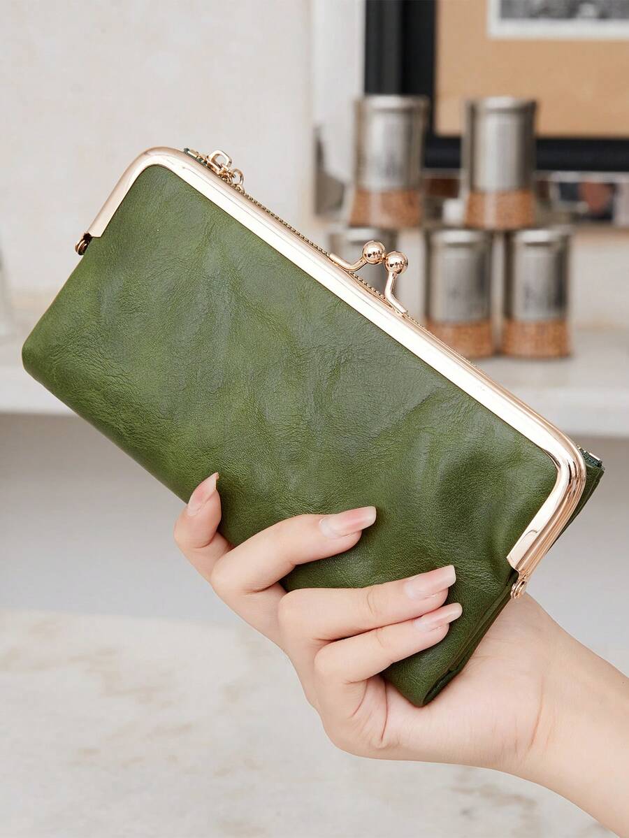 FOREVER MIYIN Women RFID Long Wallet, Ladies Vintage Clutch Coin Purse With Zipper And Kiss Lock, Multi Card Slots ID Window, Large Capacity Phone Wallet