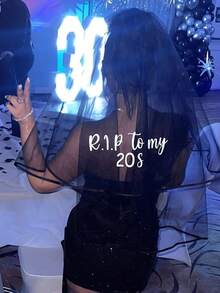 Personalized Veil,Personalized RIP 20/30/40/50 Years Old Black Veil, Farewell To My 20s/30s/40s/50s,Alternative Gothic Style,Gothic Funeral,For Weddings,Parties,Dark Party Decoration,Photo Props,Halloween,Bachelorette Party,Gift For Birthday - Multicolor - View 6
