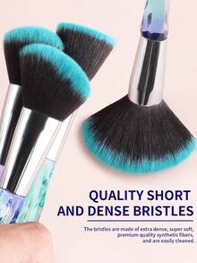 ronshadow 10pcs Gradient Transparent Ice Crystal Diamond Handle Makeup Brush Set With Makeup Sponge, Round Powder Brush, Angled Blush Brush, Large Foundation Brush, Small Eyeshadow Blending Brush, Detail Concealer Brush - Multicolor - View 5