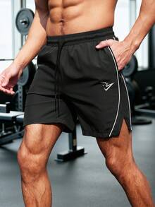 Men's Zipper Pocket Running Fitness Outdoor Casual Sports Shorts - Black - View 2