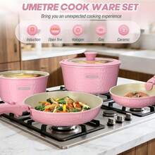 Detachable Handle Ceramic Nonstick Pots And Pans Set Induction Compatible Cookware For Kitchen And Rv Oven Dishwasher - View 7