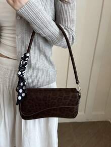 Fashion Leopard Print Asymmetric Scarf Decor Flap Vintage Minimalist Elegant Shoulder Bag - Coffee - View 10