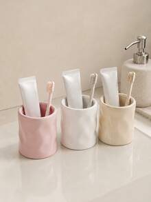 1pc Toothbrush Holder, Modern Minimalist Style, Cylindrical Asymmetrical Wavy Shape, Toothbrush & Toothpaste Organizer, Bathroom Countertop Storage (5 Colors) - Multicolor - View 2