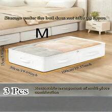 3pcs White Foldable Under Bed Storage Boxes And Closet Organizers, With Excellent Functionality And Versatility, Can Be Used To Store Blankets, Skirts, Quilts, Pillows, Clothes And Other Items, Saving Space Under The Bed - Multicolor - View 5