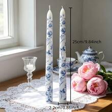 2件裝歐式印花長蠟燭，植物印花無煙大豆蠟燭，營造氛圍、冥想與照明，完美禮物，長蠟燭棒，長度25cm (9.84英吋)，適合餐廳使用 - 桿蠟 - 查看 16