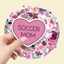 62pcs Pink Soccer Heart Pattern Vinyl Stickers, Cartoon Highly Attractive Decorative Stickers, Suitable For Journals, Seals, Envelopes, Guitars, Musical Instruments, Halloween, Christmas, Teen Party Supplies, Rewards And Inspirational Decorations - 62pcs-multicolor - View 6